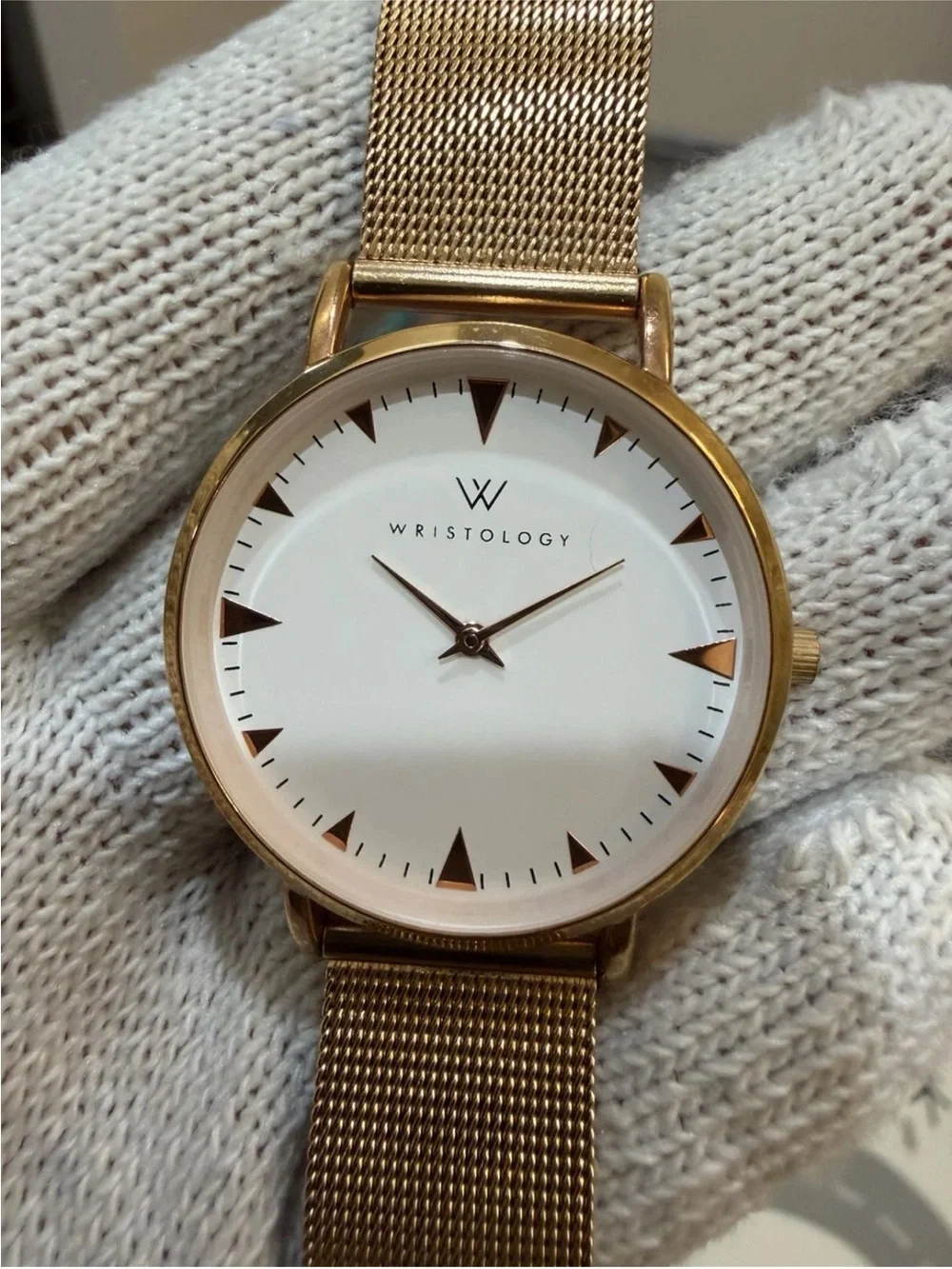 Wristology Stella Unisex Rose Gold Mesh Watch 38mm White Dial Boyfriend Style QC